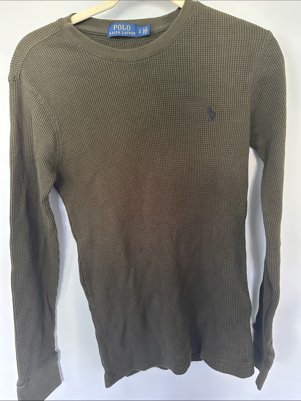 Ralph Lauren Olive Waffle-Knit Long Sleeve Thermal Shirt size small